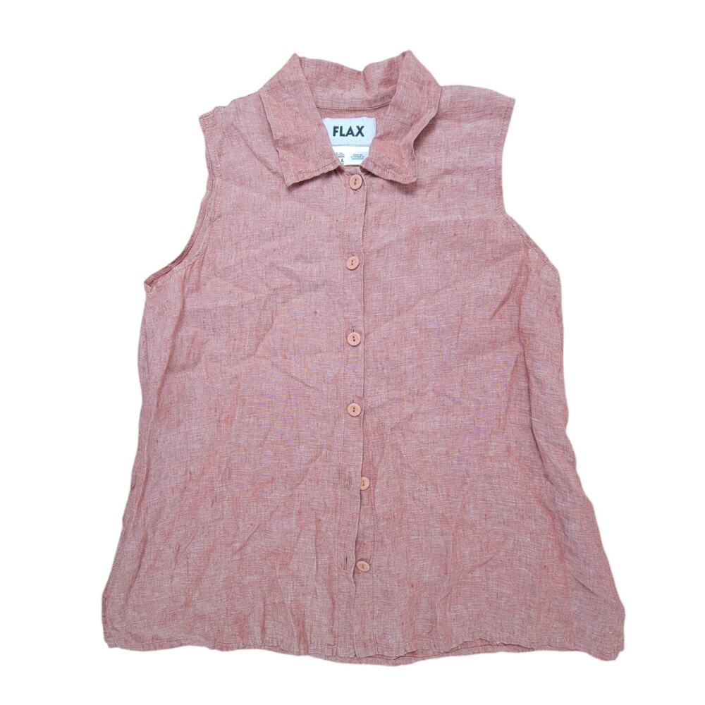 Flax Women's Red Orange Linen Button Front Sleeveless Lagenlook Tank Top S